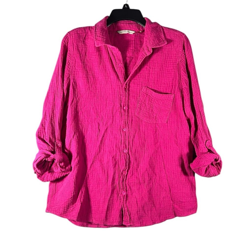 Soft Surroundings Gauzy Cotton Long Sleeve Lightweight Top Bright Pink Sz Small